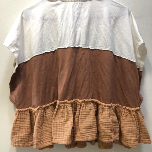 Pilcro - Anthropologie color block ruffle top Bonfire tiered hem Size 0X - EUC - Picture 3 of 5